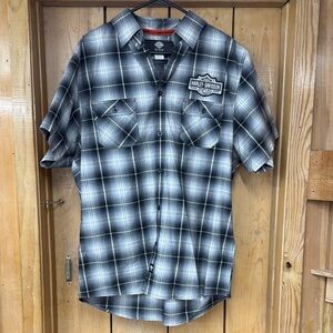 Harley-Davidson Men's Gray Plaid Button Down Shirt